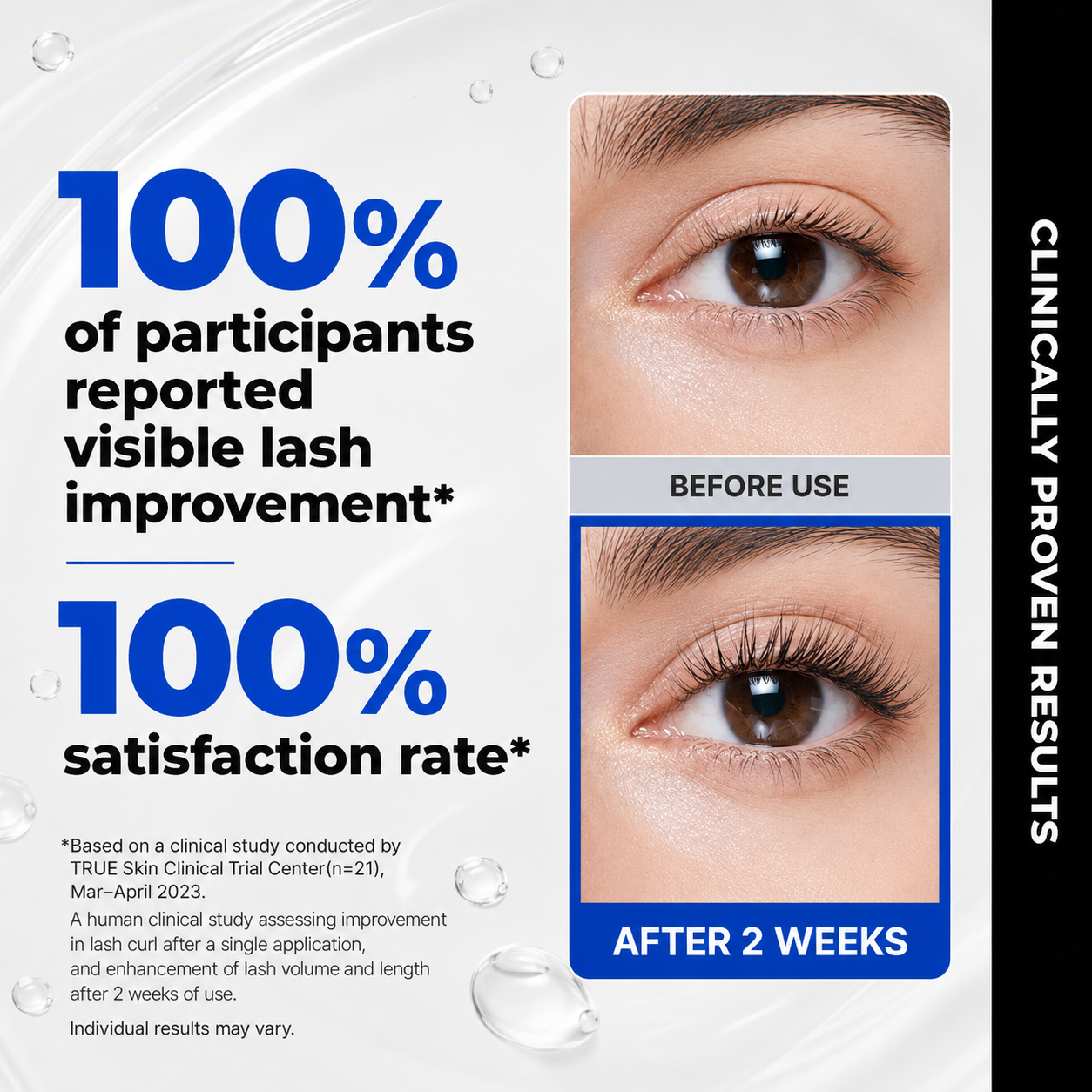 Clinical study participant satisfaction and visible lash improvement